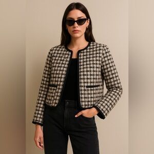 Caroline Constas Plaid Quilted Open-Front Jacket NWT